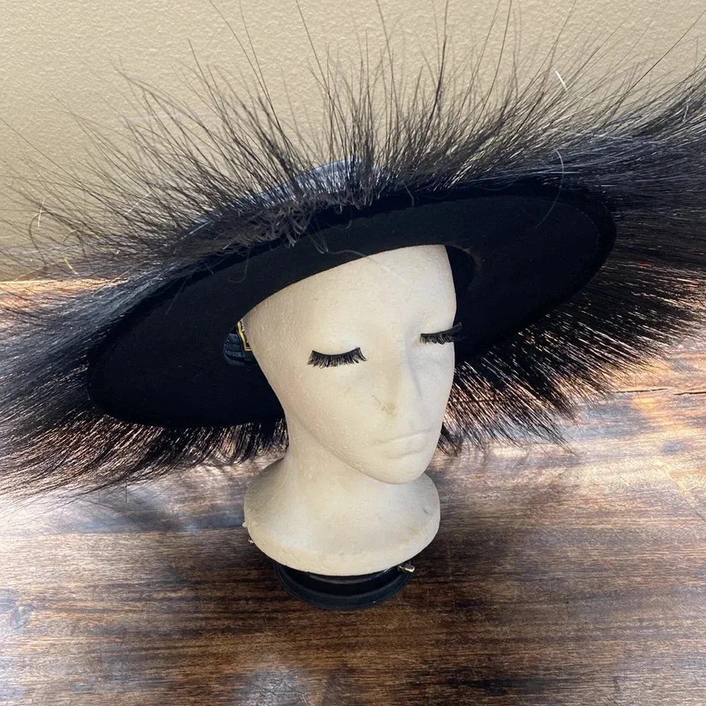 Met gala inspired vintage luxury open hat by designer Kokin wearable art Black - Image 6