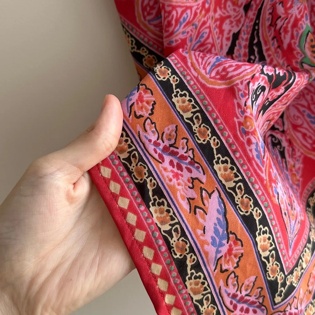 Bog Collective Bandana Tank Top, Pink Floral Bohemian Spaghetti Strap, Small - Image 4