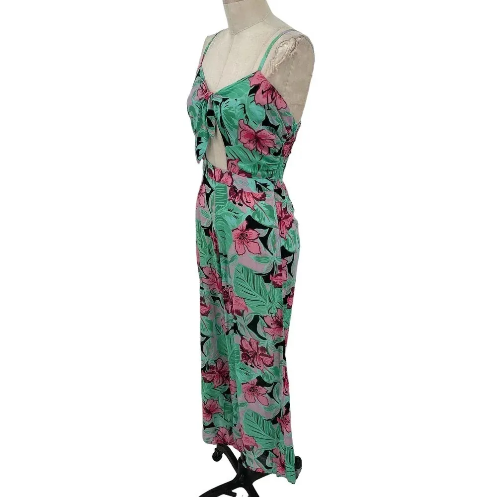 Cleobella Angelina Hawaii Tie-Front Jumpsuit Green Pink Floral Palm‎ Size Small - Image 7