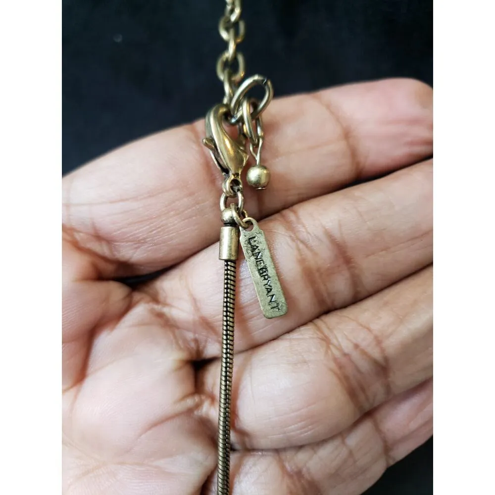 Women Lane Bryant Signed Yellow Pink Glass Drop Necklace Art Deco Style - Image 3