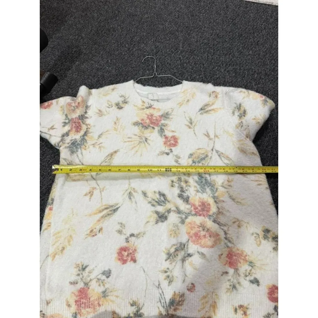 JOIE Womens 2X Sweater Fuzzy Floral Knit Short Sleeve Crew Neck Pullover Casual - Image 8