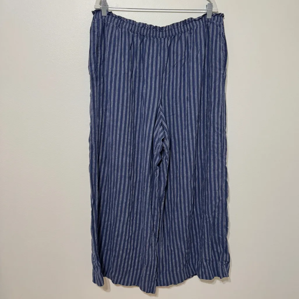 Aerie  Linen Blend Wide Leg Pants Size XL blue stripe trouser comfy beach - Image 2