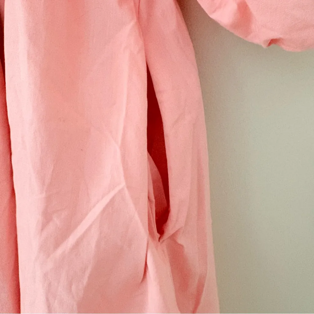 Abercrombie & Fitch Poplin Mini Dress Puff Sleeve Cotton Blend Pink Size M - Image 9