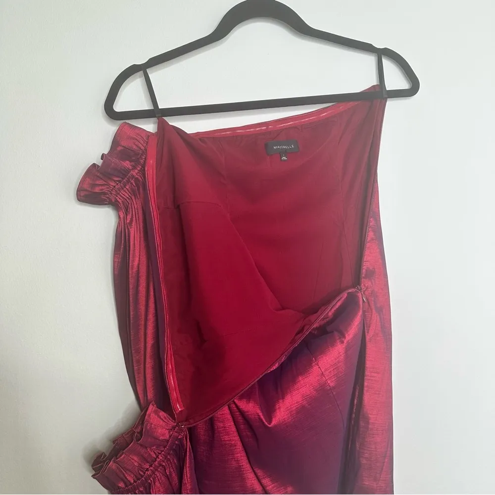 Majorelle Sky Off The Shoulder Metallic Bodycon Mini Dress in Burgundy Red - Image 8
