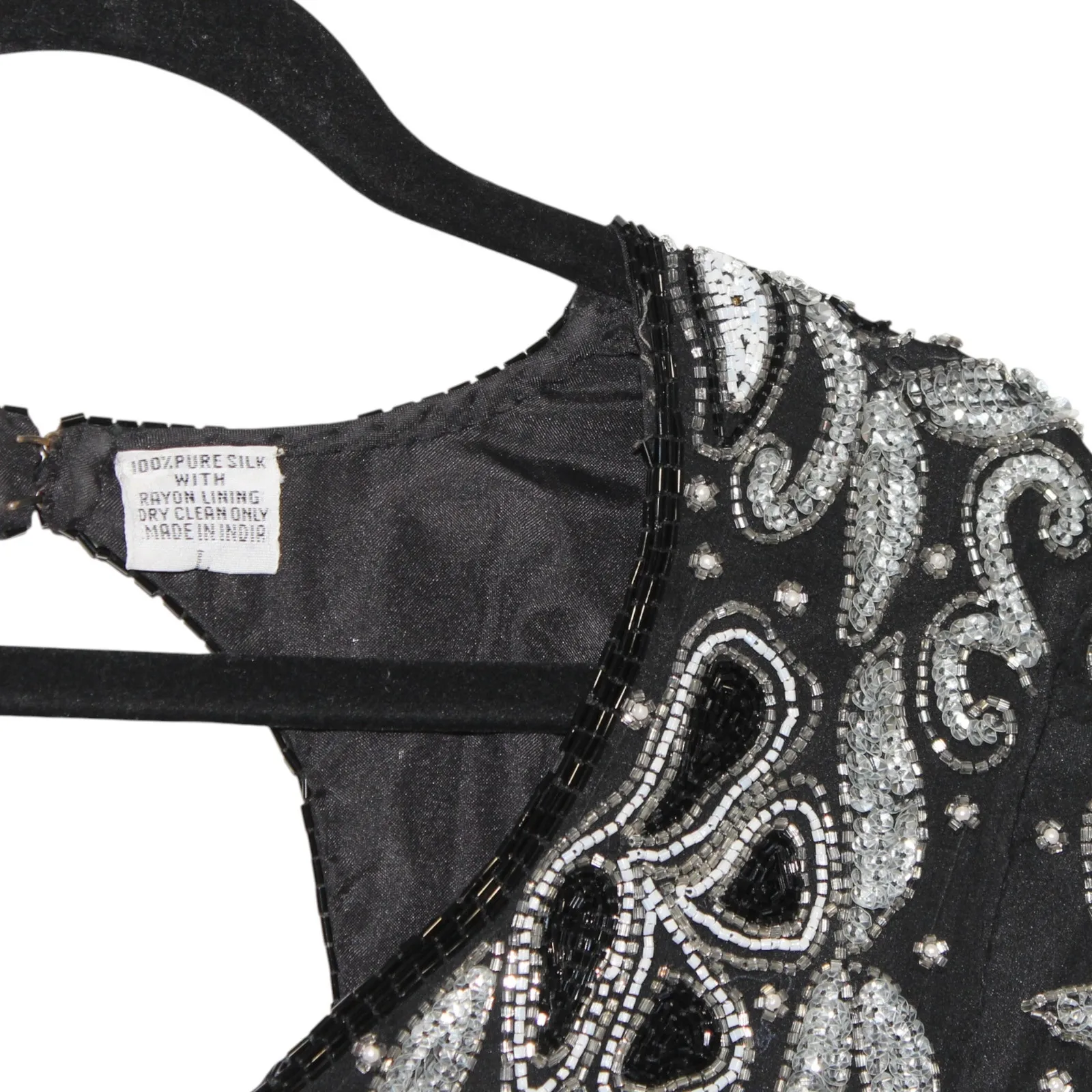 Laurence Kazar Black Sequin Covered Mini Dress Silver Details Large - Image 7