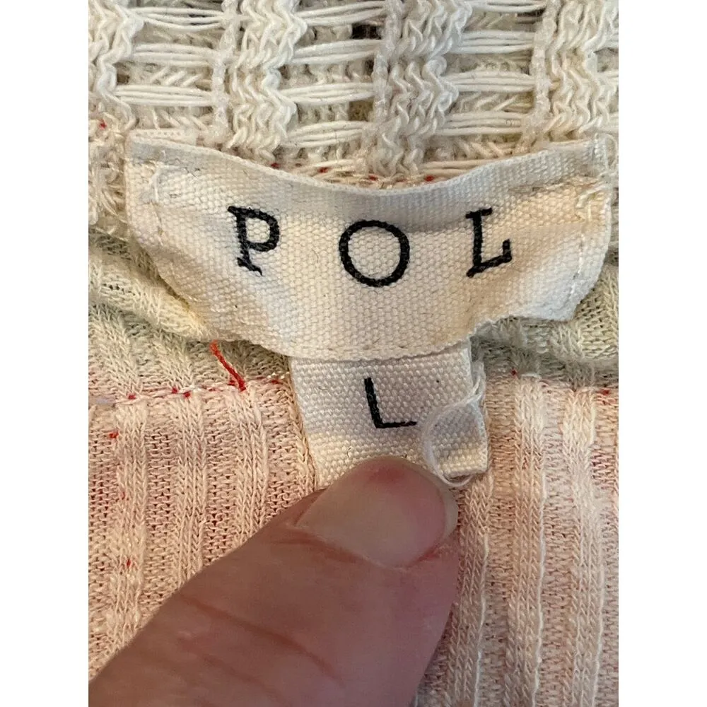 POL High Low Contrast V Neck Salmon Pink and Cream Open Knit Top Large BOHO - Image 7