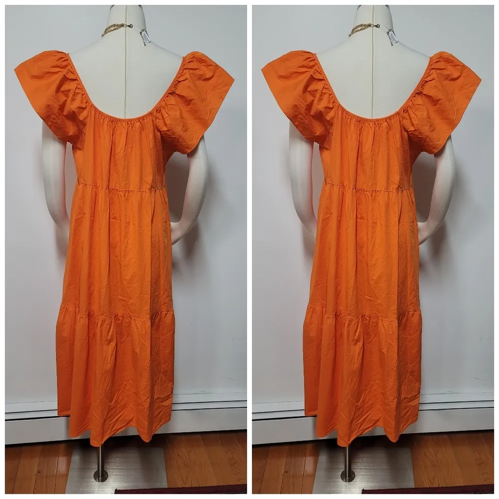 Anthropologie Amadi Luiza Tiered Maxi Dress Off Shoulder Orange sz - Image 5