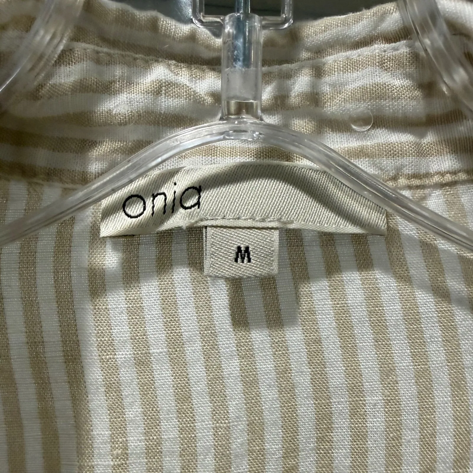 Onia Beige & White Linen Boyfriend Striped Button-Down Shirt | Size M - Image 2
