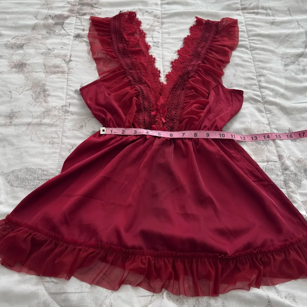 Red Burgundy Lace with bows adjustable waist V - Image 5