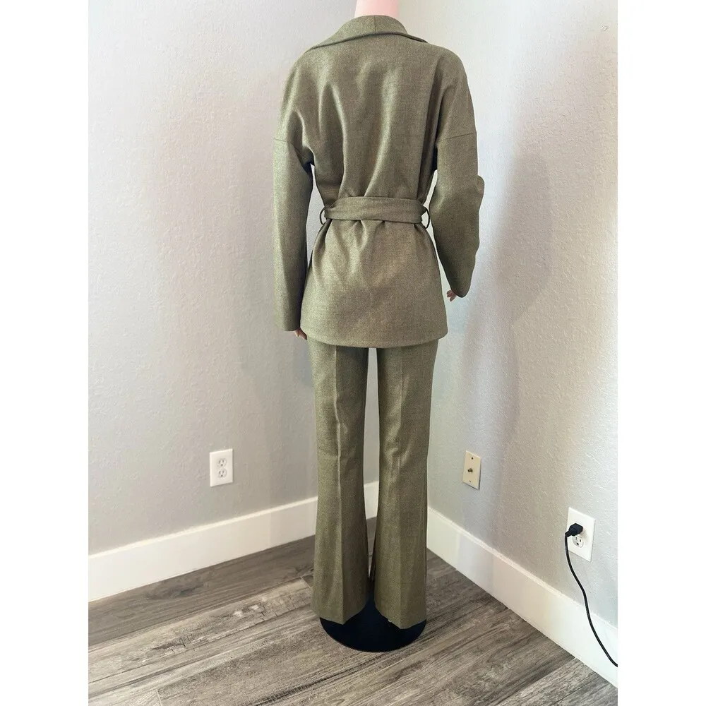SOFT ANIMAL WRAP FRONT JACKET /PANTS 100% Wool SMALL DARK GREEN OFFICE WOOL SILK - Image 14