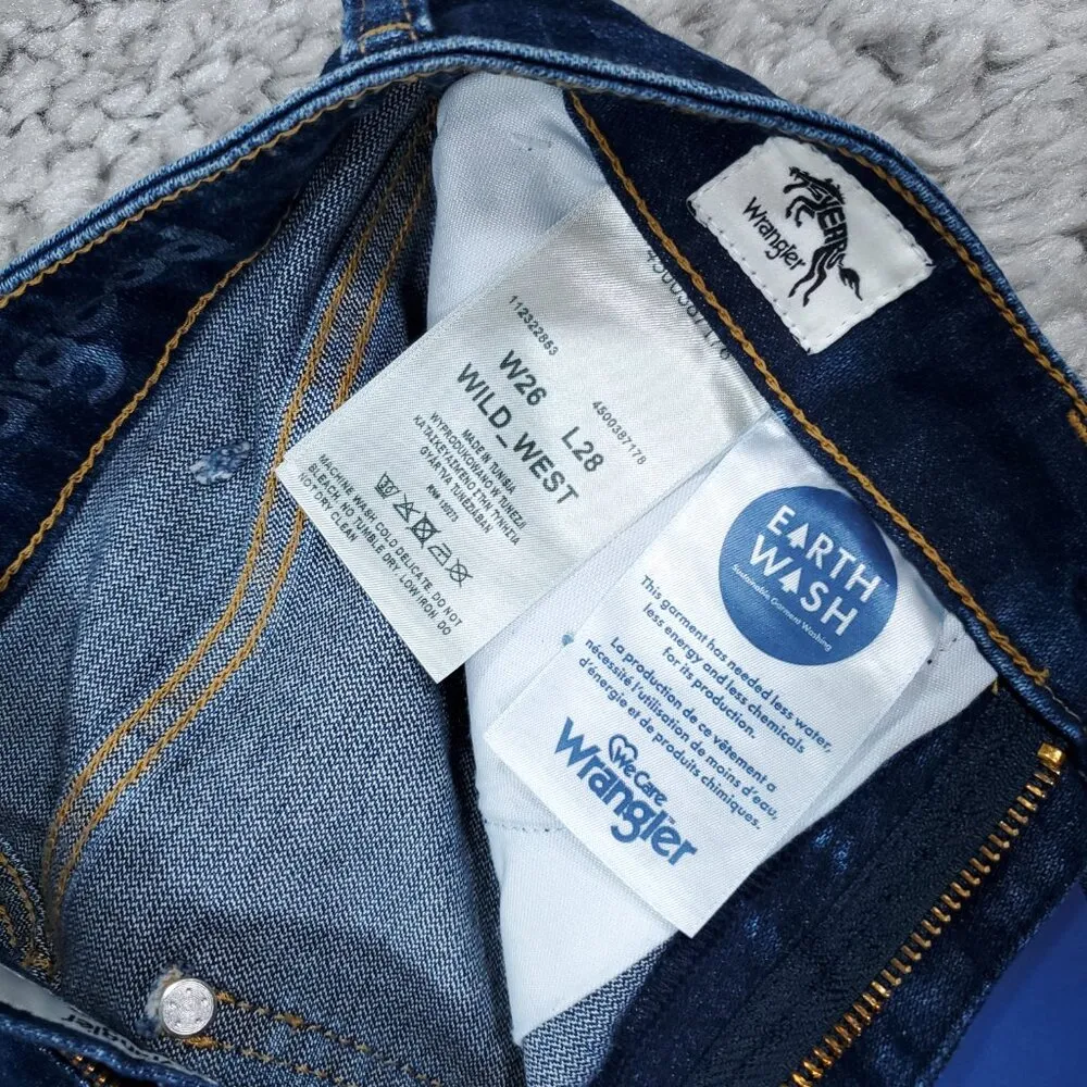 Wrangler Wild West 603 High Rise Straight Jeans Stretch Blue Size 26x28 Cropped - Image 6