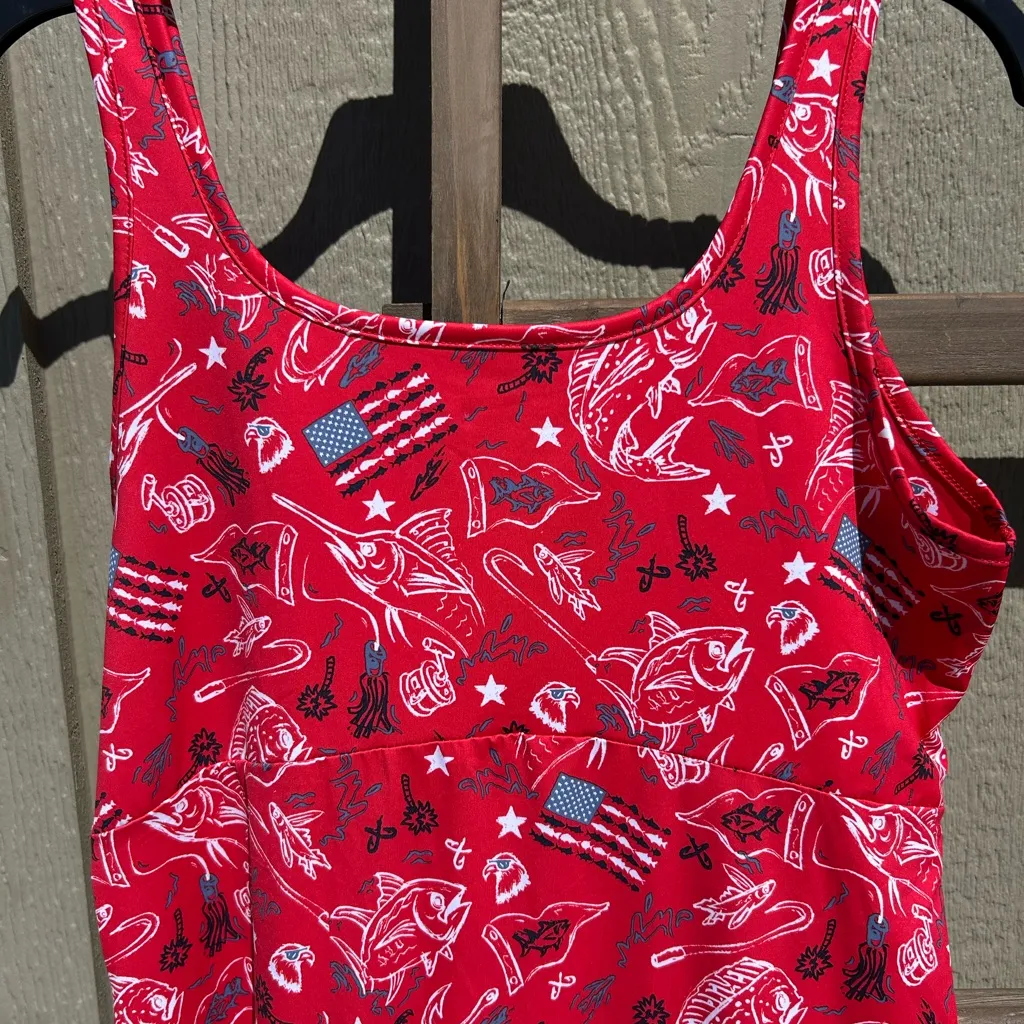 Women's Columbia PFG Red Spark Americana Labor Day Midway Bay Tank Dress Size L - Image 3