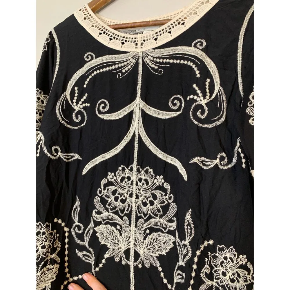 Cato Black Lace Trim Tunic Top Womens Sz S Embroidered Floral Boho Crotchet - Image 4
