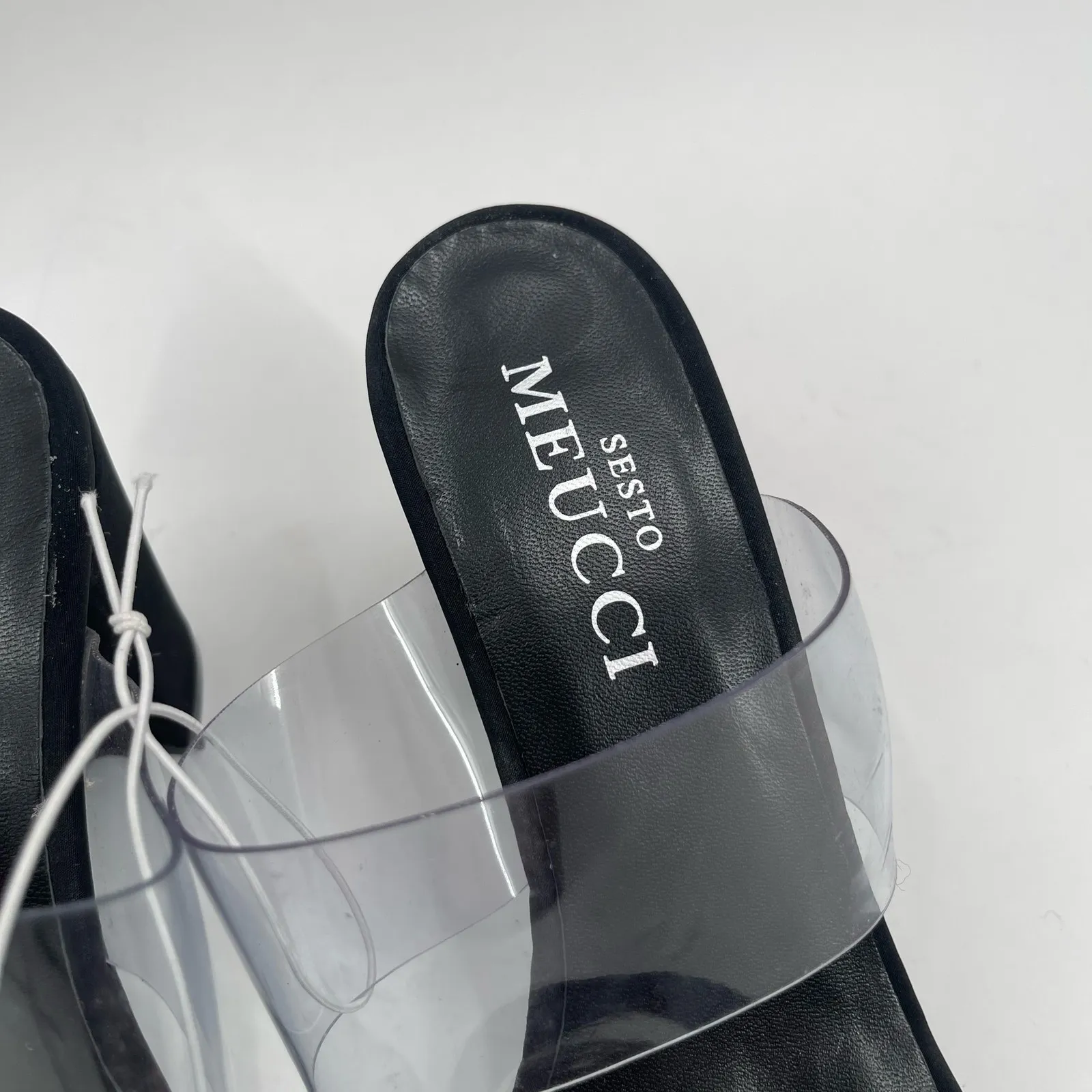 SESTO MEUCCI Heels Size 37 (US 6-6.5) Leather Fabric Black Clear Heeled Sandals - Image 4
