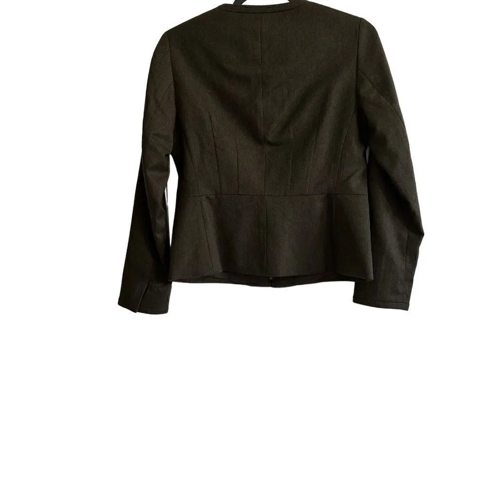 NTW Talbots Jacket Italian Flannel Wool Full Zip Dark Green Size 0P Lined - Image 2