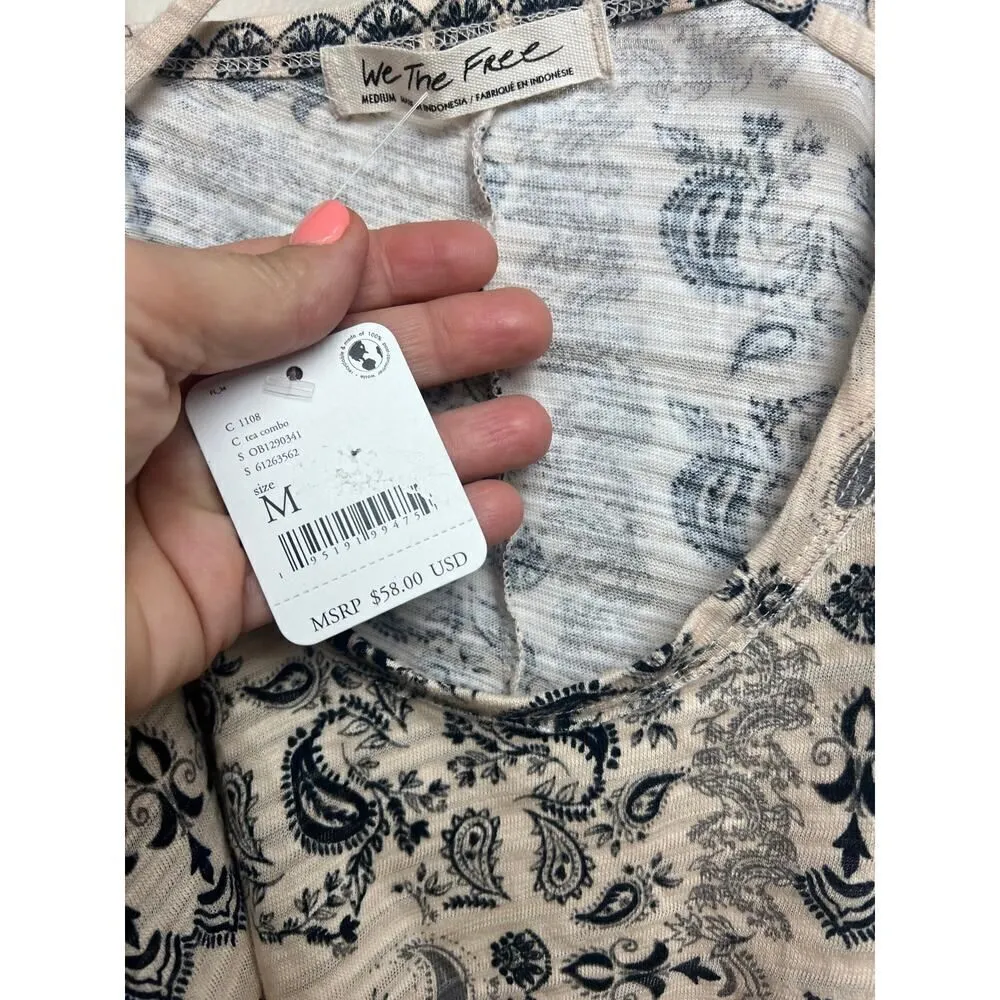 Free People Hey Girl Paisley Tan Strappy Handerkerchief Crop Top NWT Sz. M - Image 3