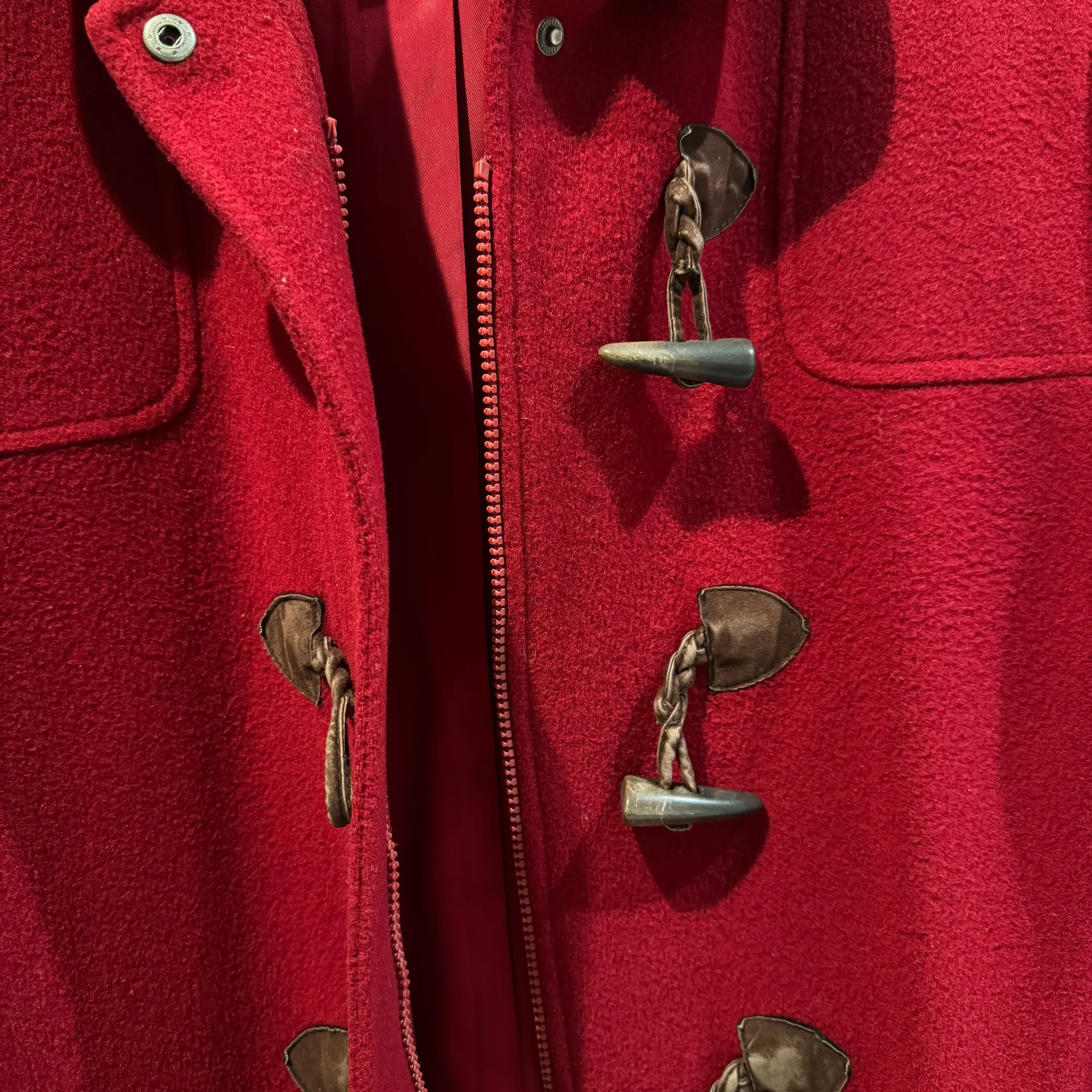 100% Wool Red Womens Duffle Coat Size 12 Toggle Closure Winter Outerwear H348 - Image 9