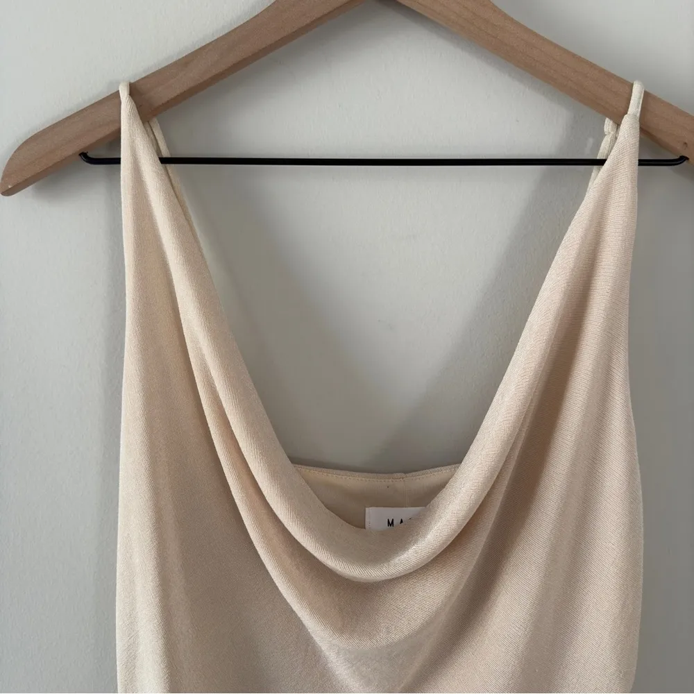 Anthropologie Mable Beige Draped Faux Wrap Dress adjustable spaghetti straps M - Image 3