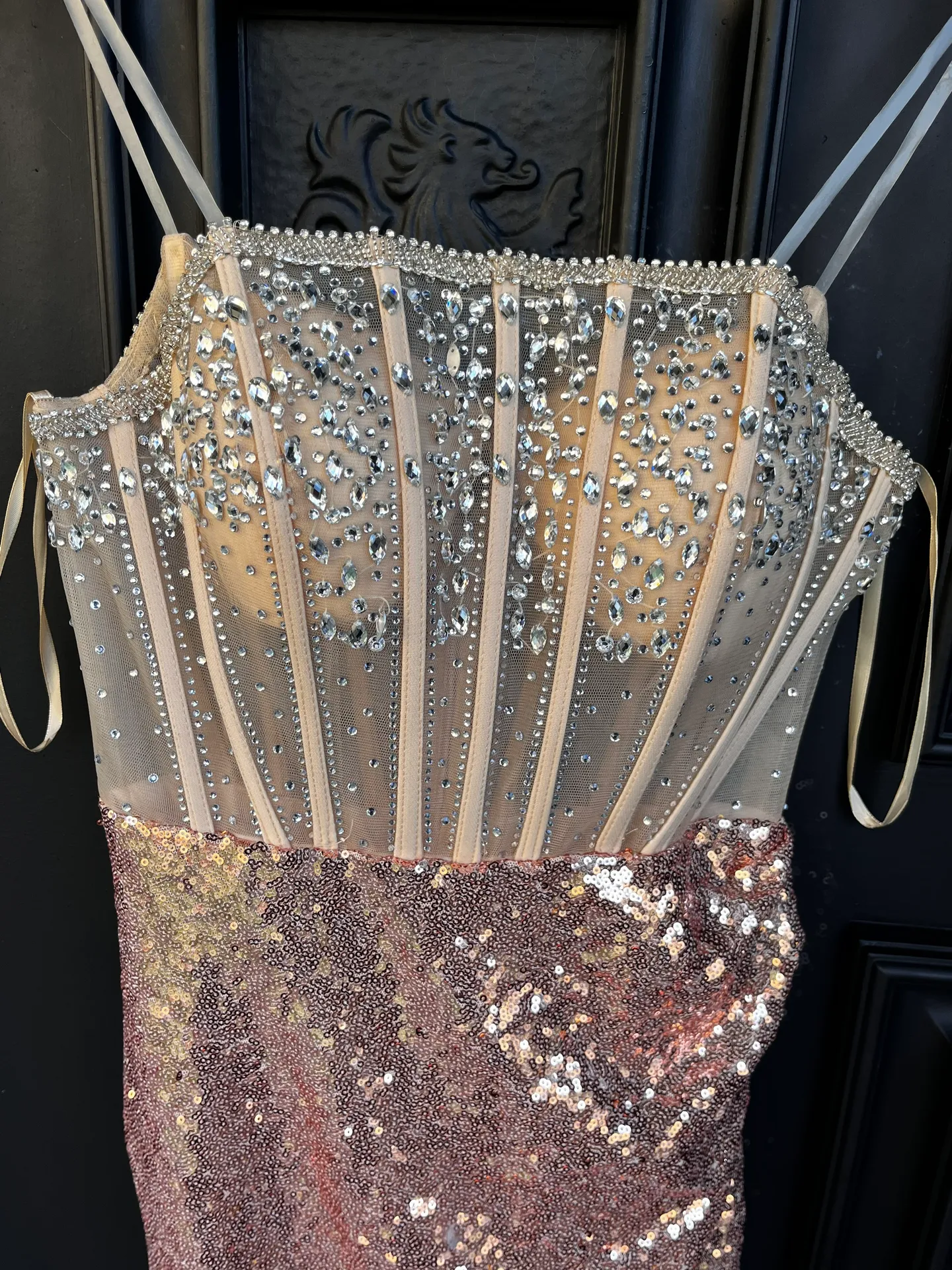 Boutique Homecoming Dress Champagne Sequin - Image 2