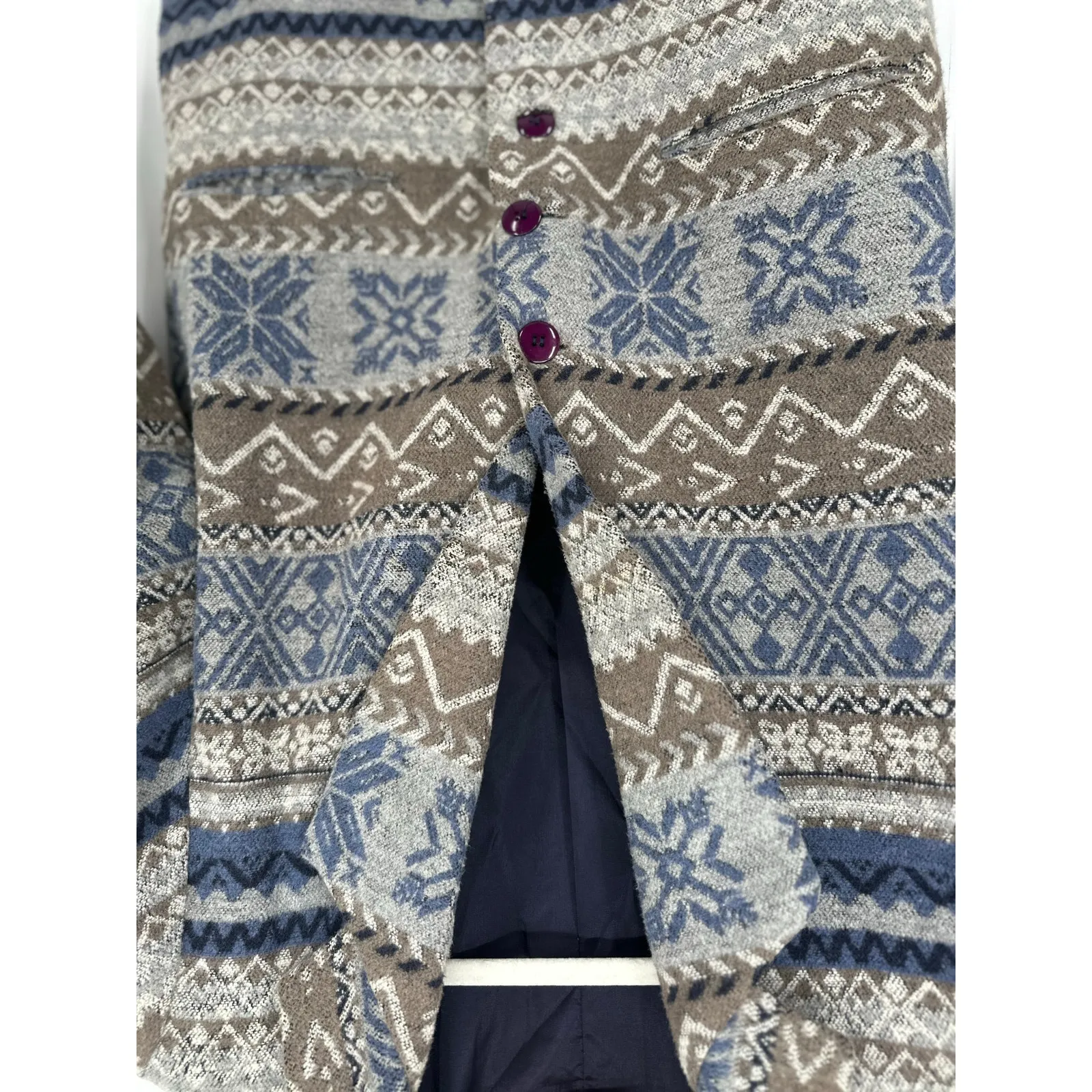 Vintage Womens M 90s Blazer Jacket Oversize Button Boho Snowflake Southwest Blue - Image 2