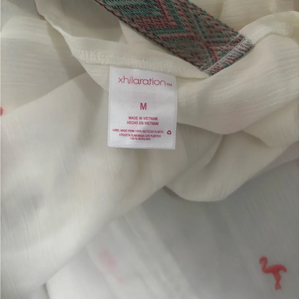 White Sheer Cover-Up with Pink Flamingo Print - Image 3