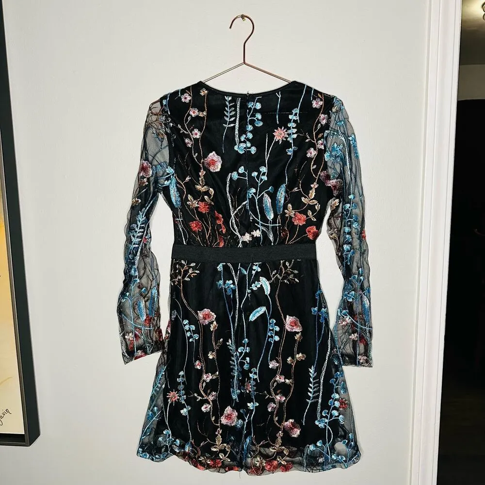 Unbranded Women's Black Long Sleeve Mesh Embroidered A - Image 7