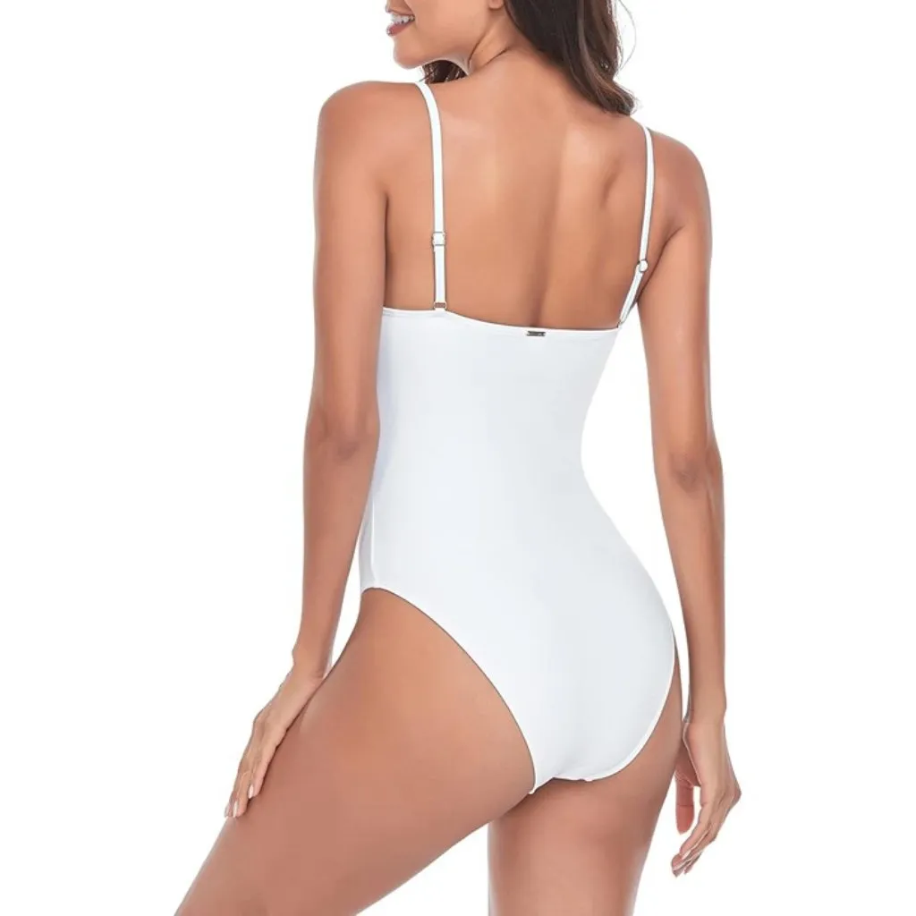 RELLECIGA Solid White Bandeau One Piece Swimsuit Bodysuit SMALL - Image 5