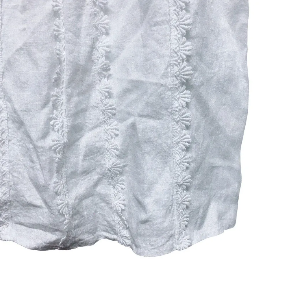 Valentina Naldi 100% Linen White BOHO Embroidered Lace Med Dress Lagenlook Italy - Image 6