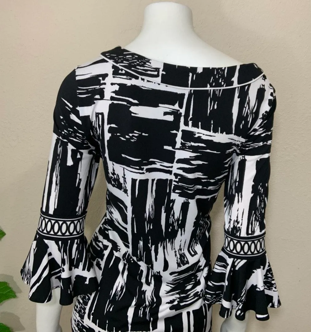 Maxazria Black White Bell Sleeve Dress - Image 8