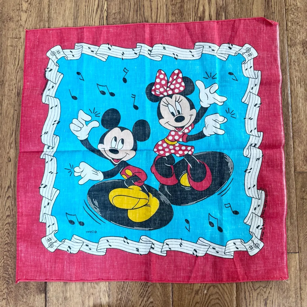 NWOT Vintage Disney Mickey and Minnie Musical Bandana - Red and Blue - Image 4