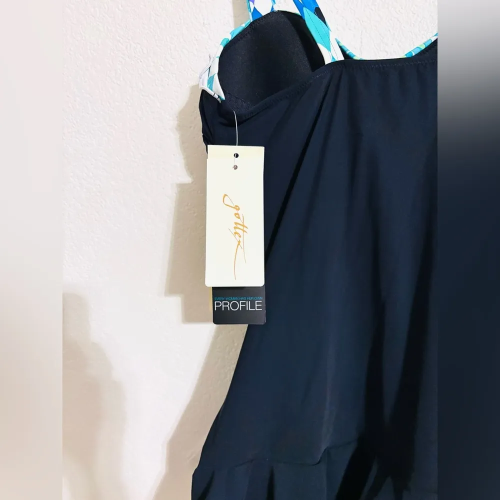 PROFILE BY GOTTEX BACHATA D CUP V NECK SWIMDRESS ONE PIECE SWIMSUIT Sz 10 Blue - Image 5