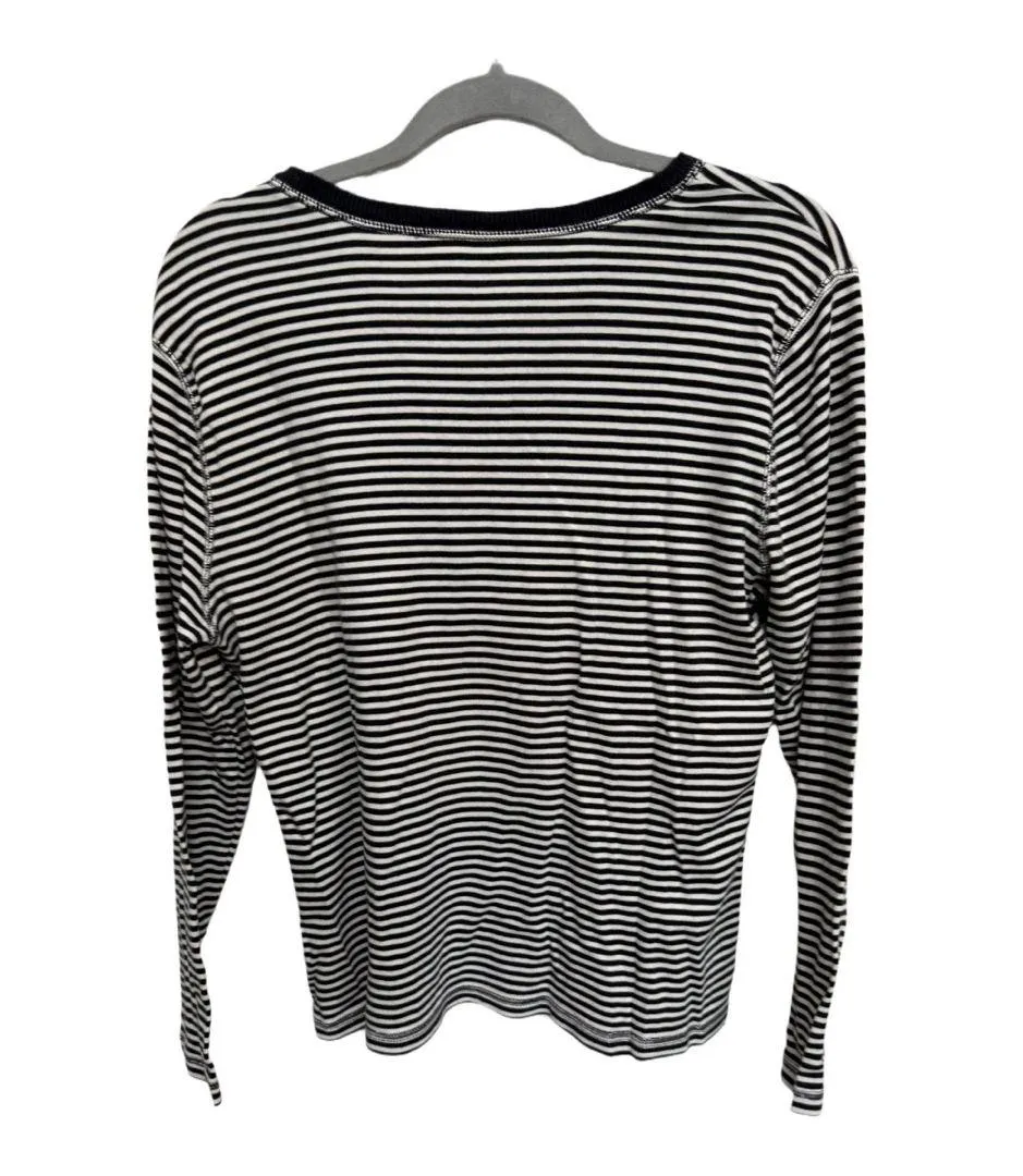 JM Collection Prima Cotton Black White Striped Long Sleeve Button Up Size Large - Image 4