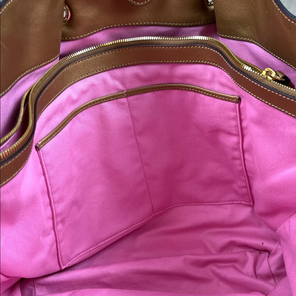 LDT Metallic Bronze Elegant Leather Large Tote Bag Gold - Image 5