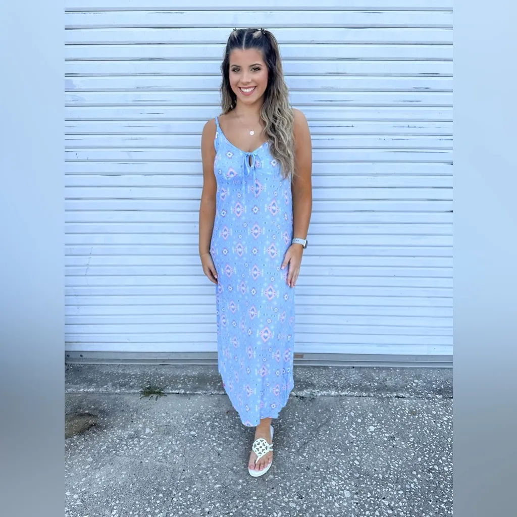 NWT Simply Southern Aztec Print Maxi Dress Blue Pink Size XXL - Image 2