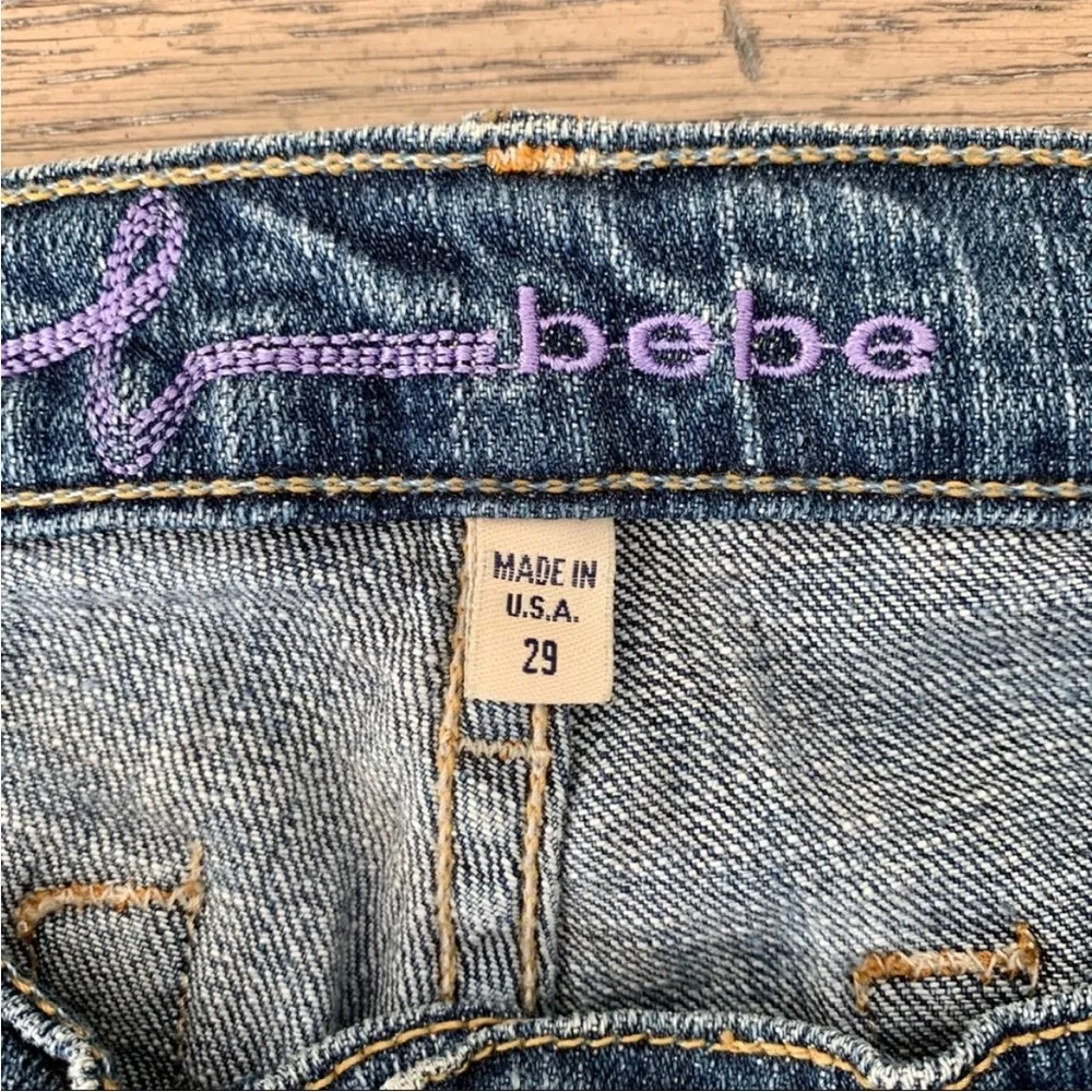 Vintage Bebe Distressed Medium Wash Bootcut Jeans 29 - Image 4