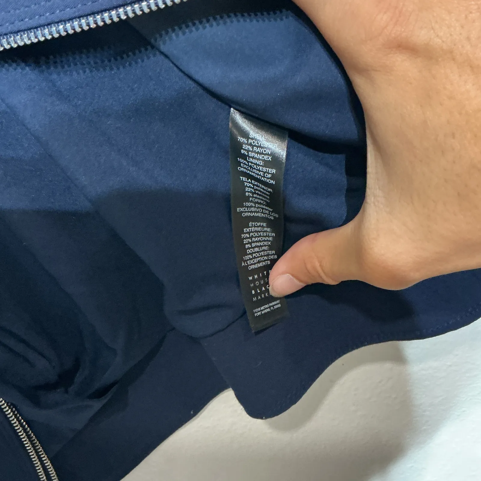 White House Black Market Navy Blue Cropped Moto Jacket Sz 10P - Image 5