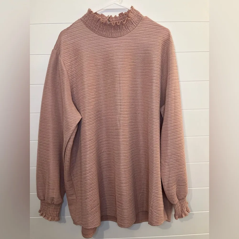 Romantic Blush 2 XL Ribbed Cowl Neck Blouse Chic Whimsical Holiday Festive - Image 2