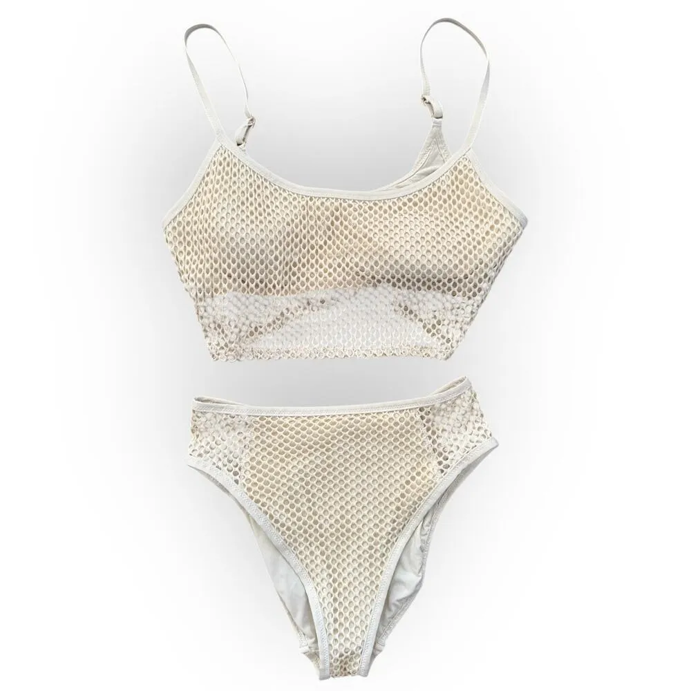 Robin Piccone PUA Crochet Cami Top and High Waist Bikini Bottoms Size Large - Image 3