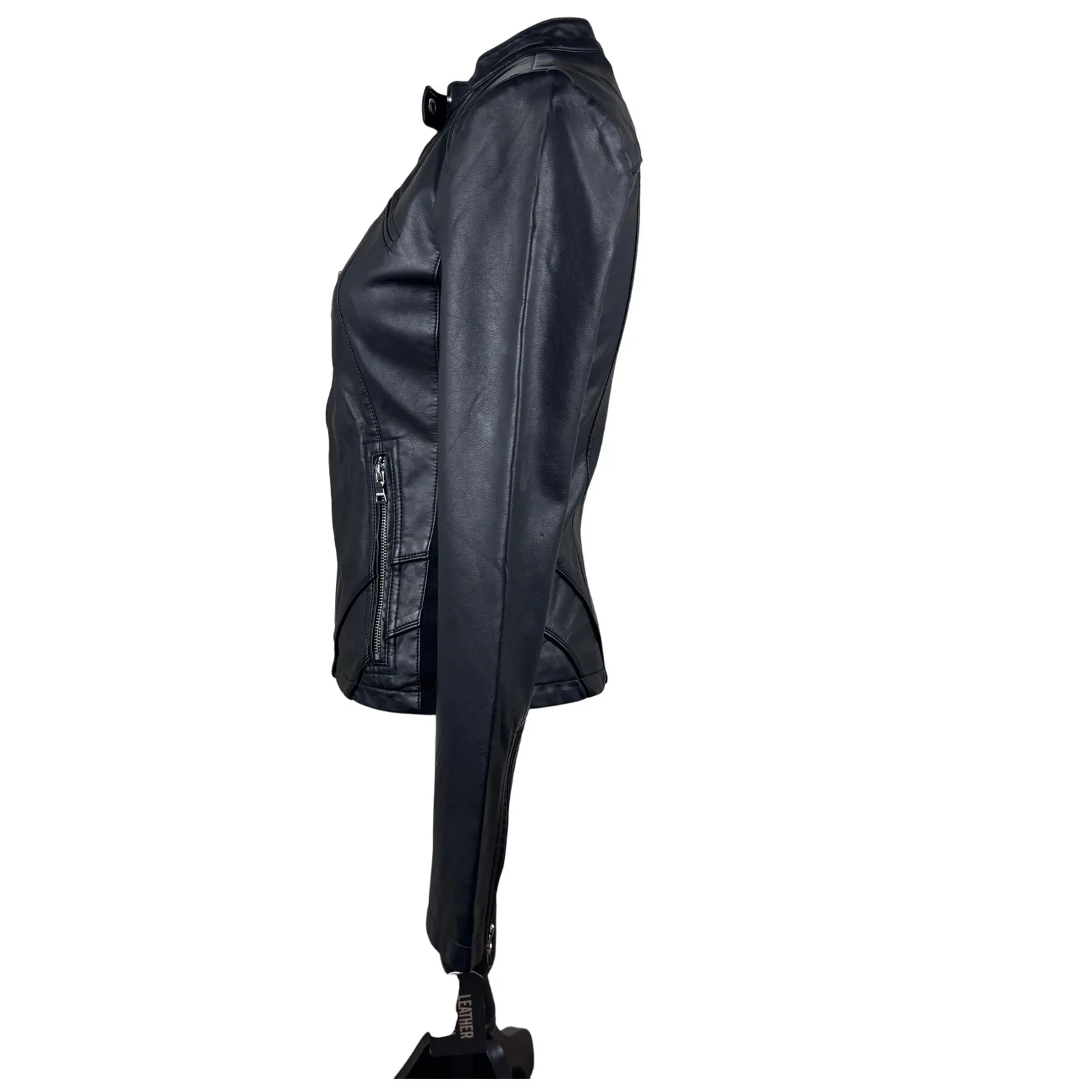 NWT GUESS Black Faux Leather Touch Moto Biker Women's Jacket Size XS - Image 8