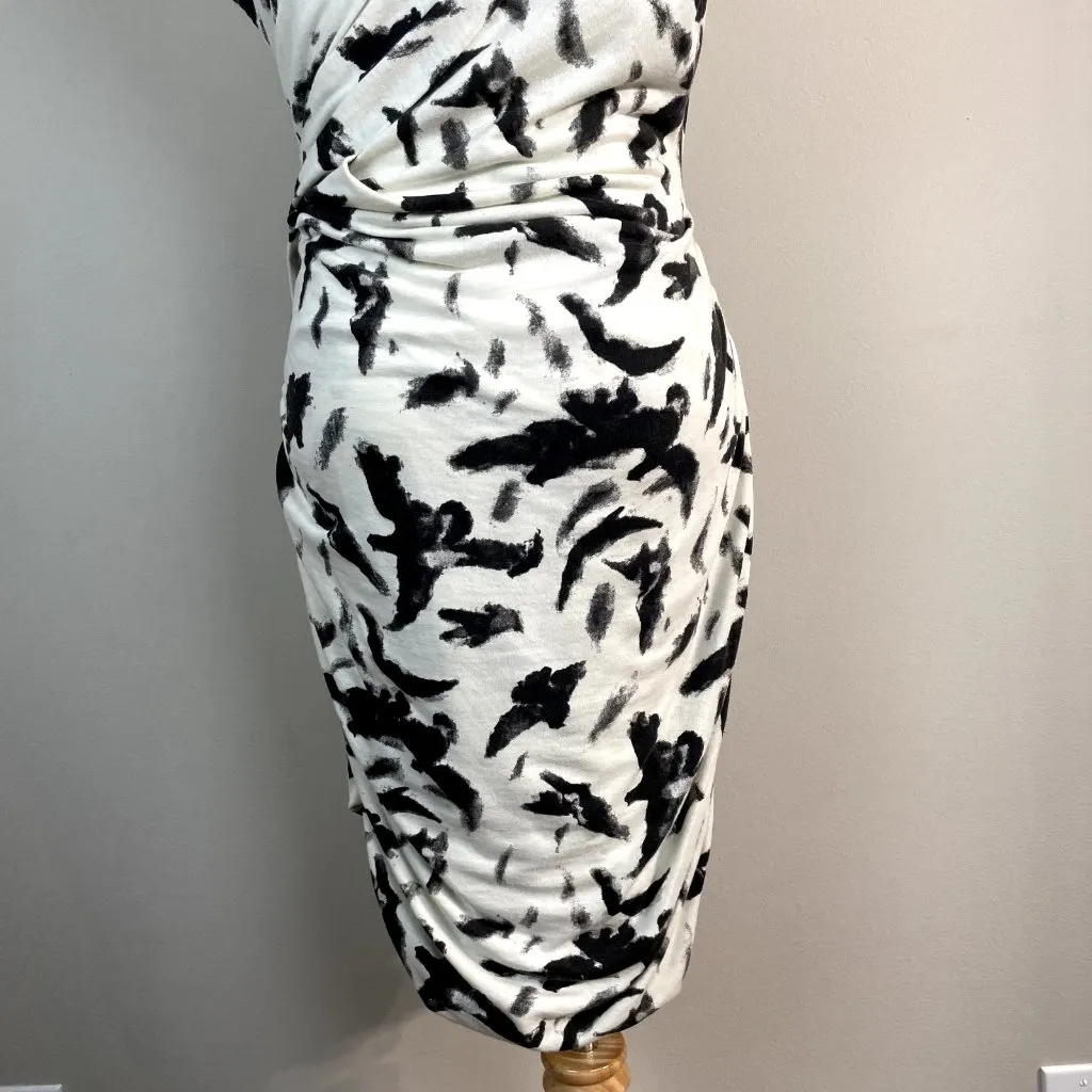 Pam & Gela Dress Womens Medium Off White‎ Gray Ruched Pleated Sheath Sleeveless - Image 7