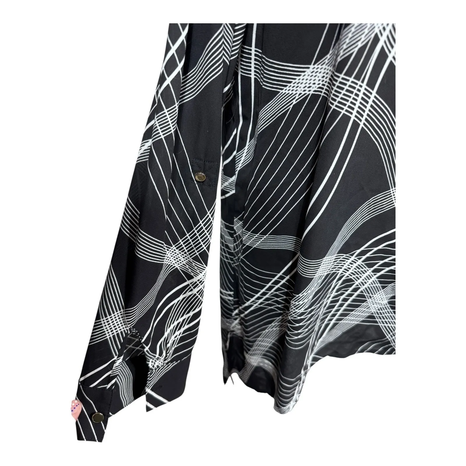 JM Collection Black White Modern Abstract Striped Button Up Blouse Size‎ Medium - Image 3