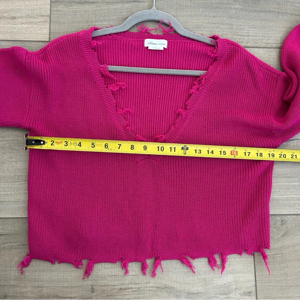 Lovers + Friends Revolve Bright Pink Wool Ribbed Knit V Neck Oversized Sweater S - Image 7
