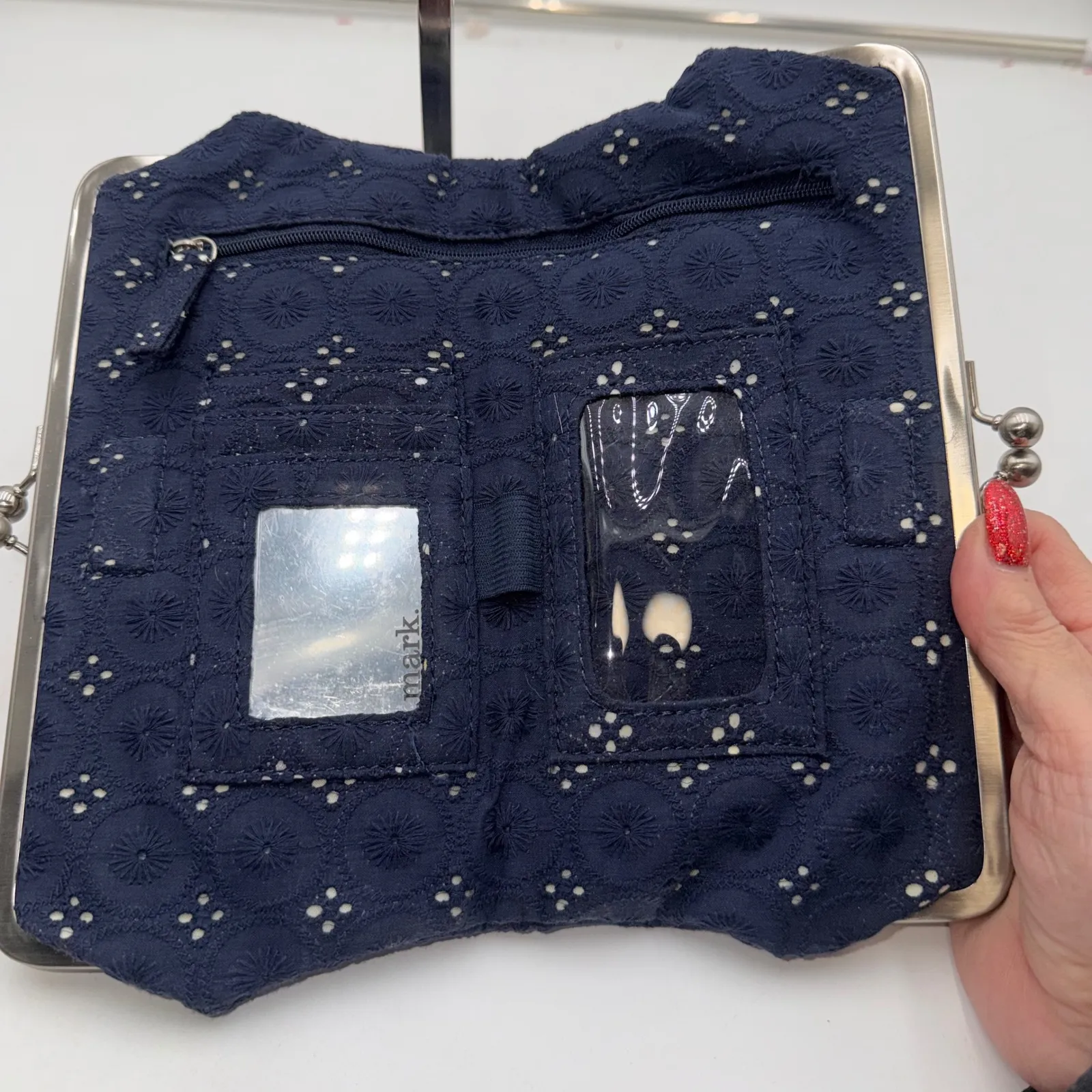 Mark by Avon Navy Blue Eyelet Clutch Coin Purse Kiss Lock Wallet Organizer - Image 4
