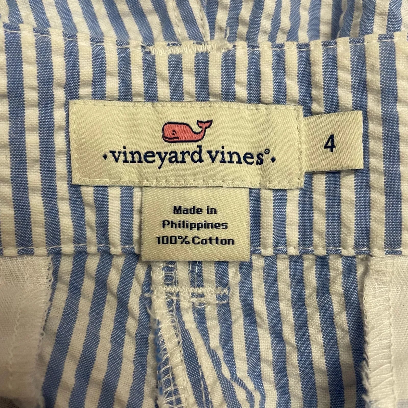 Vineyard Vines Women’s 4 Blue White Seersucker Cotton Pants Straight Leg Preppy - Image 2