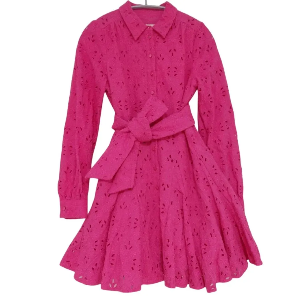 Sezane Sol hot pink Eyelet cotton Mini Dress Size34  bust34 US2 - Image 3