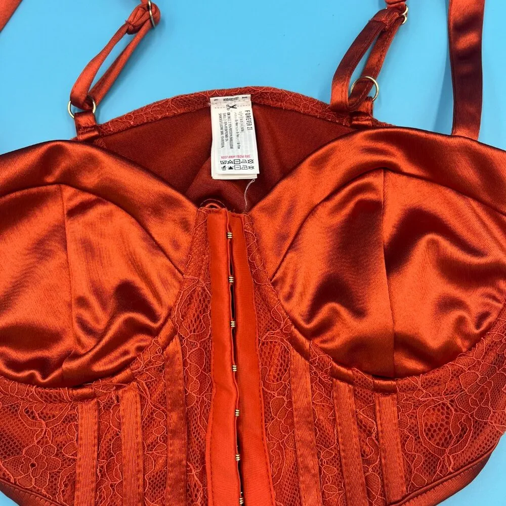 Pretty Forever 21 Orange Lacy Floral Corset Women's Size S - Image 6