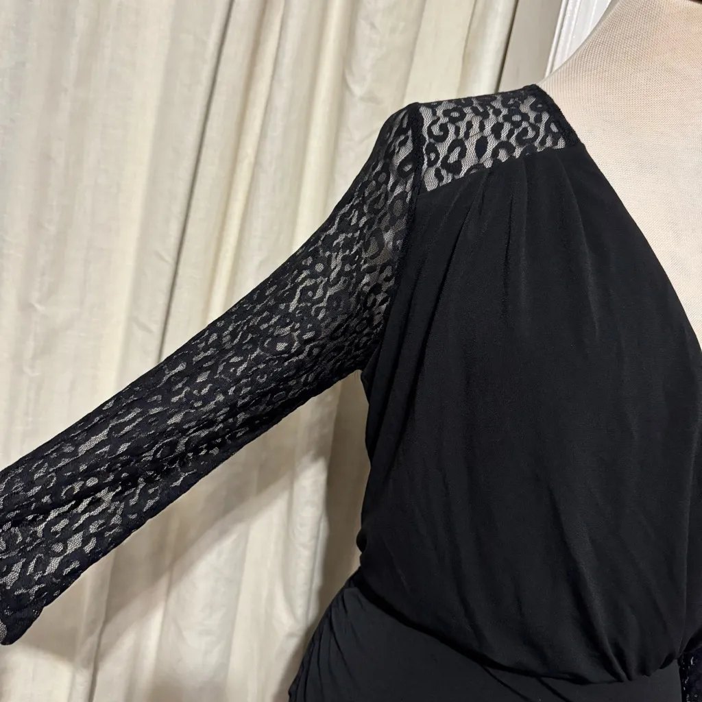 Thalia Sodi Women Black Lace Long Sleeve V-Neck Stretchy Whymsigoth Dress Size L - Image 3