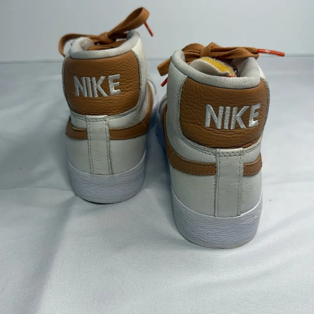 Nike White and Tan High-Top Sneakers with Unique Lacing - Image 7