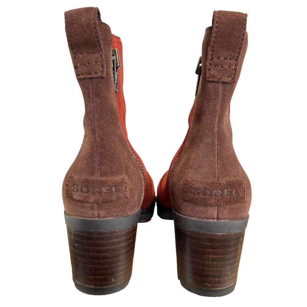 Sorel Cate Booties Suede Leather Carnelian Red Size 6 Waterproof Two-Tone Casual - Image 8