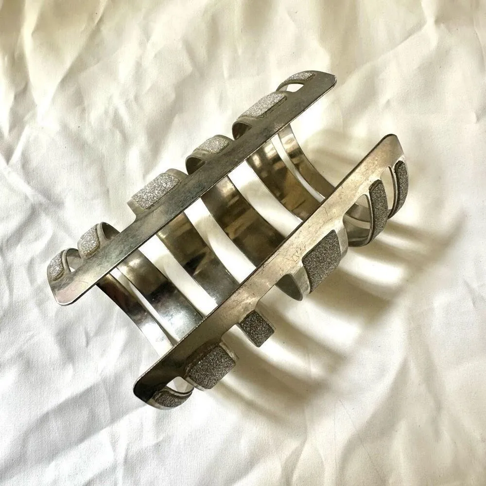 Silver tone glittery long wide arm bracelet - Image 7